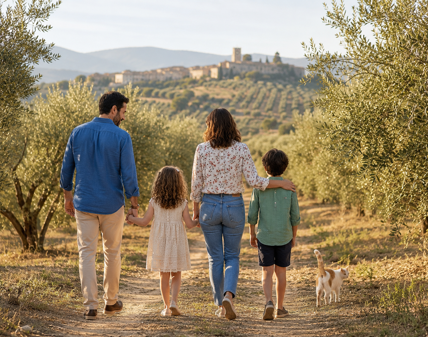 Familia entre olivos en Úbeda con Sanitas